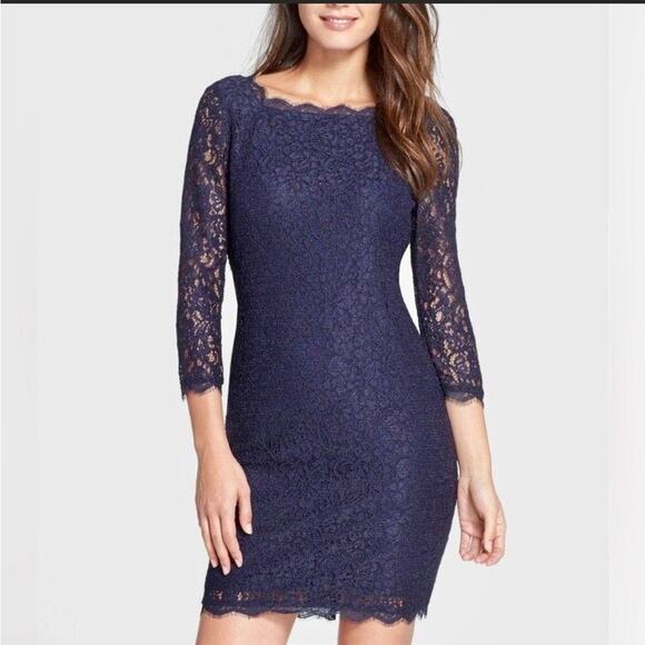 Adrianna Papell size 4 Lace Overlay Navy & Green Exposed Zip HOCO Cocktail Dress - Picture 1 of 16